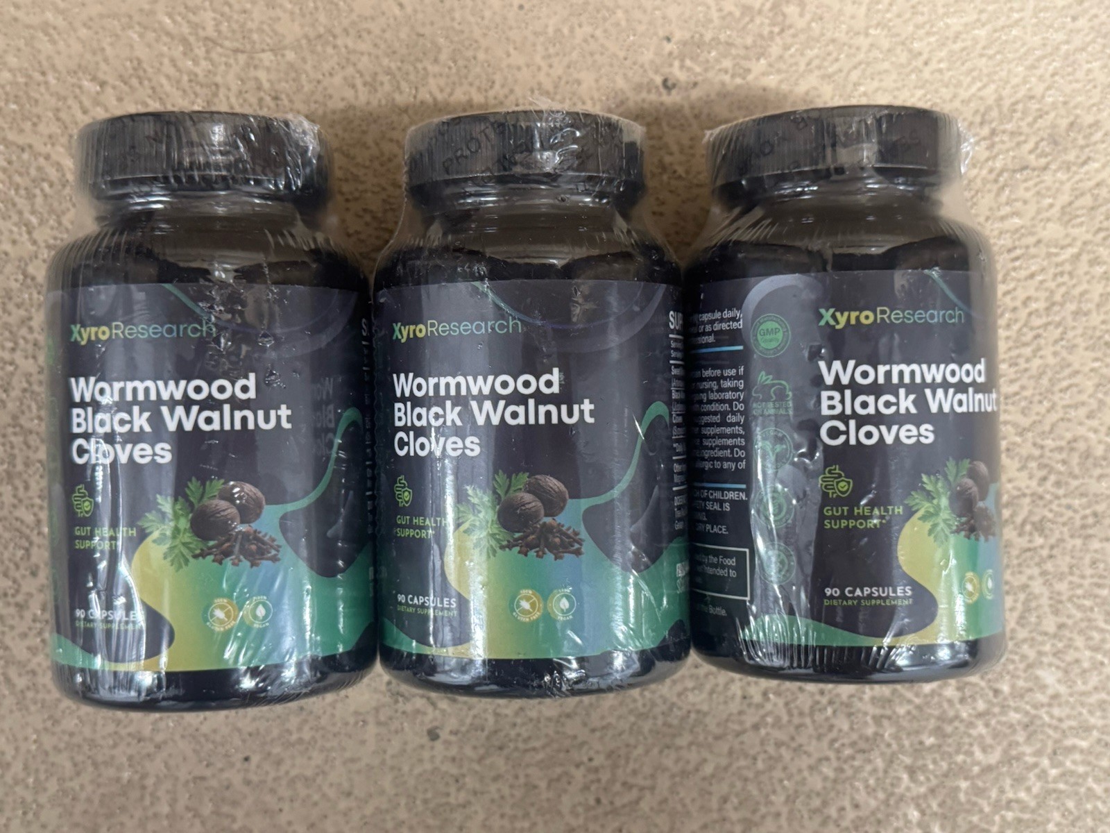 3x Xyro Research Wormwood Black Walnut Cloves Gut Support Capsules Each Exp 7/27