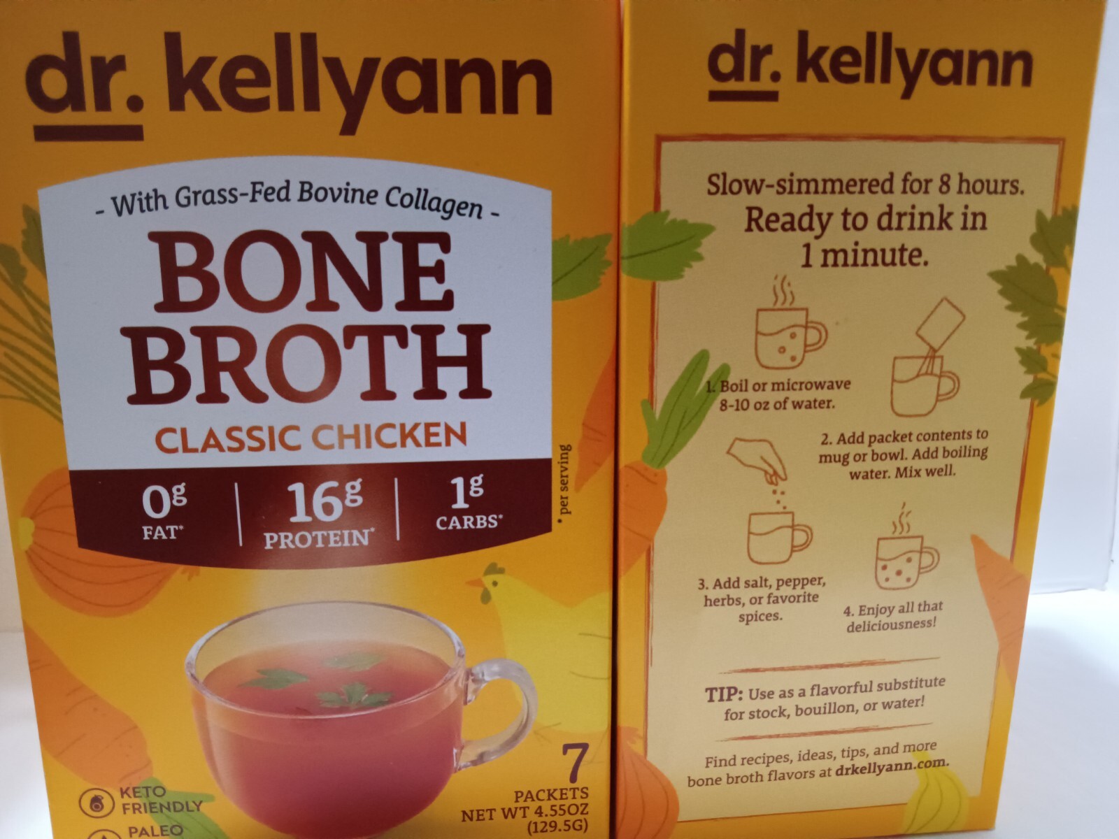 (2 boxes) Dr. Kellyann Bone Broth Packets, 7 Servings Chicken fast shipping.