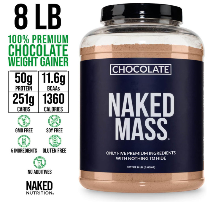 NAKED Chocolate Mass Gainer Protein Powder, 8 lb, 1,360 Calories