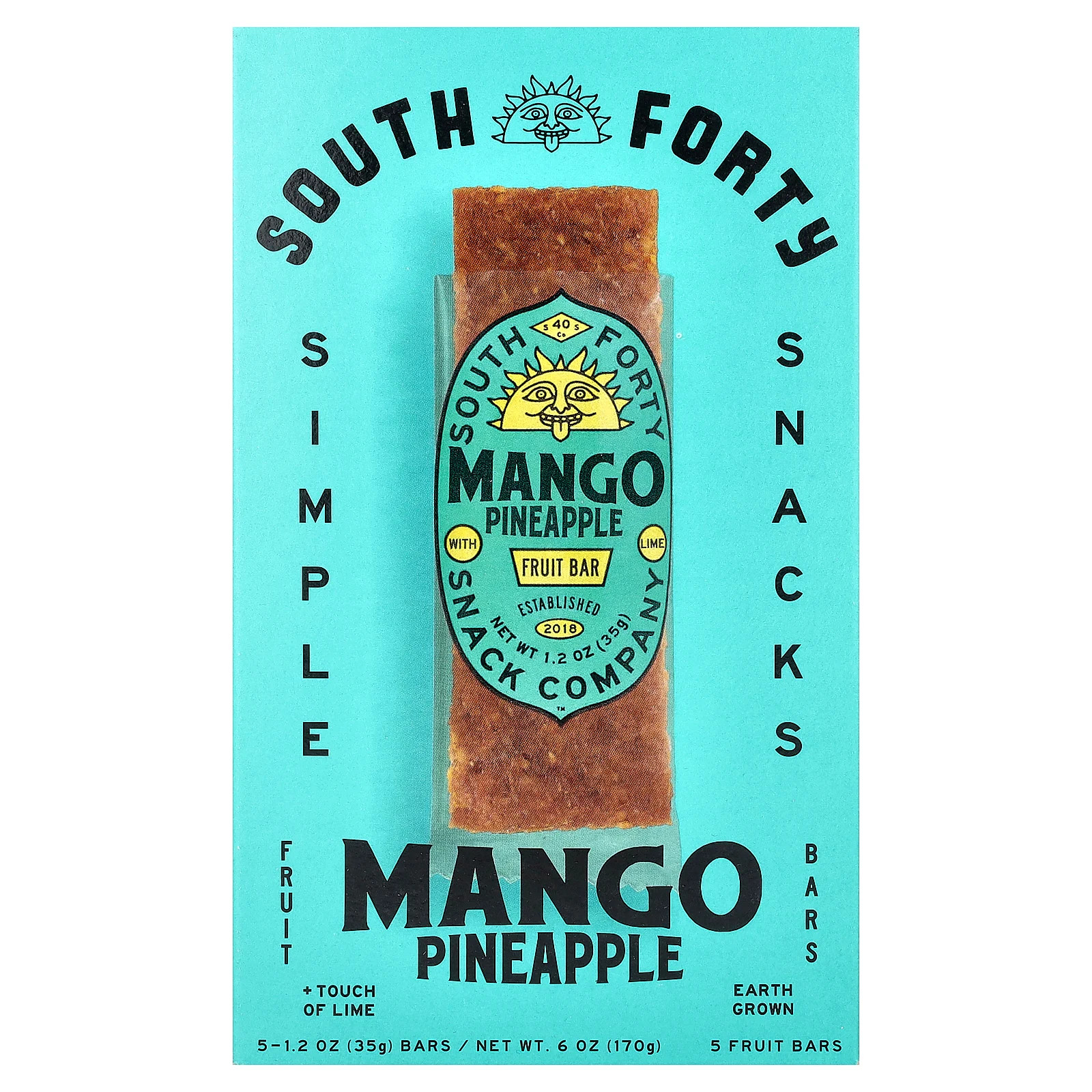 Fruit Bars, Mango Pineapple + Touch of Lime, 5 Bars, 1.2 oz (35 g) Each