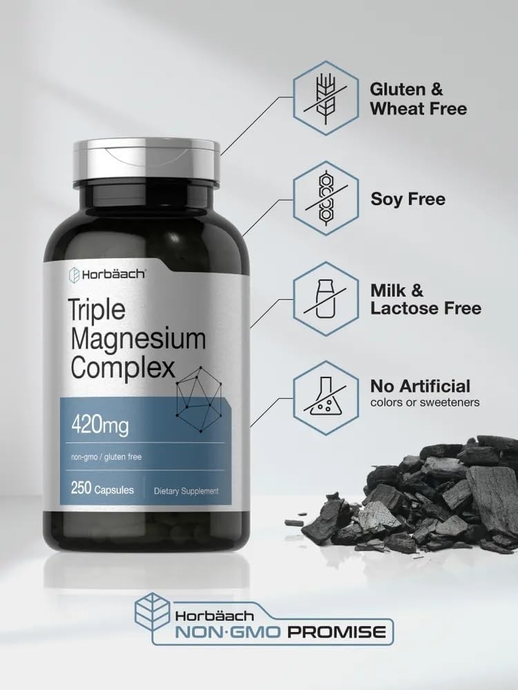 Triple Magnesium Complex | 420 mg | 250 Capsules | Non-GMO | by Horbaach