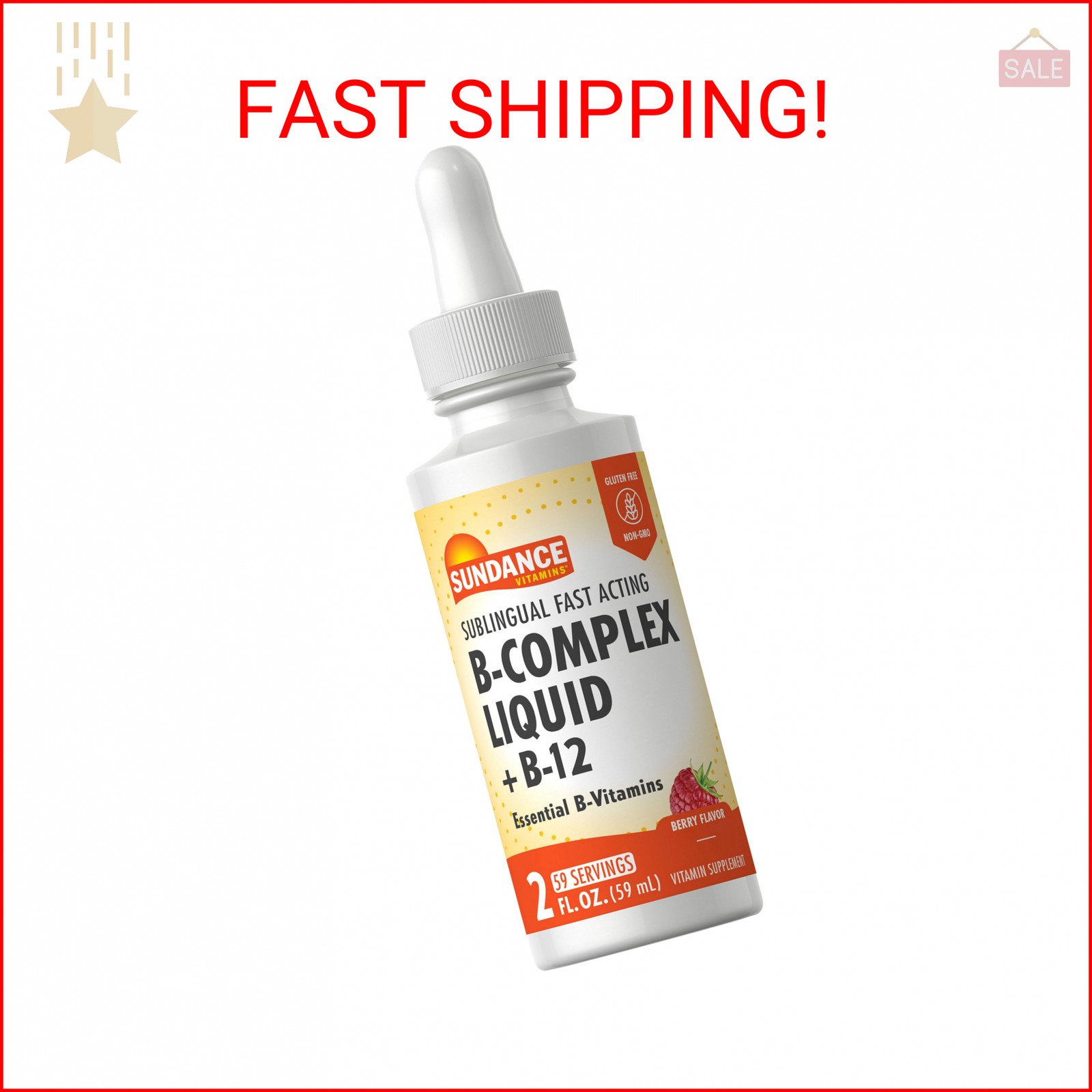 Sundance Sublingual Vitamin B Complex | 2 Fluid Ounces | with B-12 | Berry Flavo