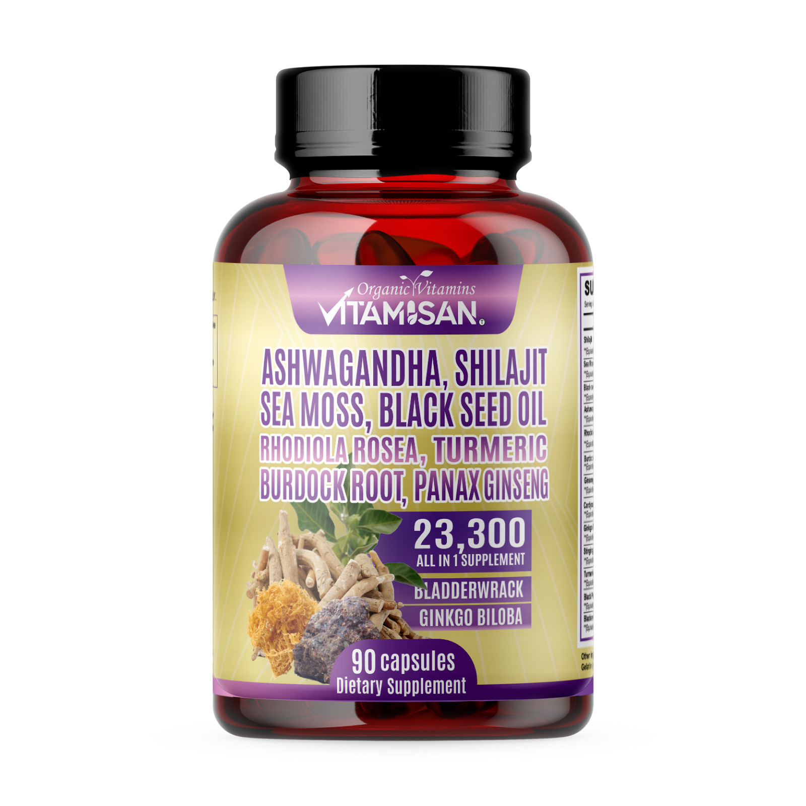 Vitamisan Ashwagandha Shilajit Sea Moss Black Seed Oil + 14 Herbs – 90 Caps