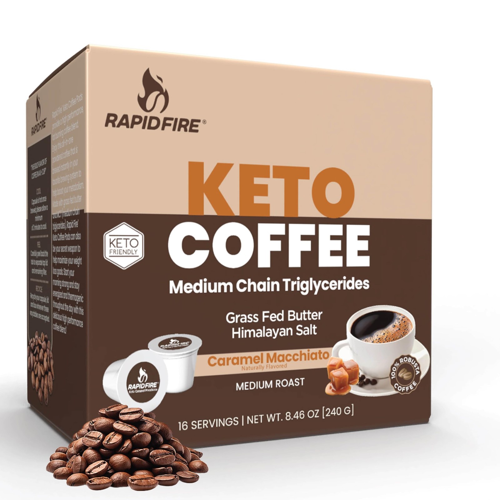 Rapidfire Caramel Macchiato Ketogenic High Performance Keto Coffee Pods, Supp…