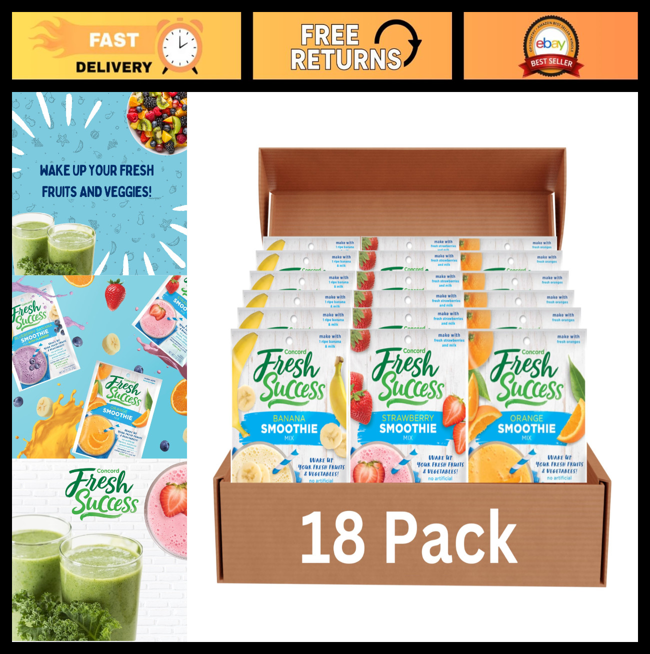 Fruit Smoothie Mix Variety Pack – Strawberry, Banana & Orange, No Artificial Add