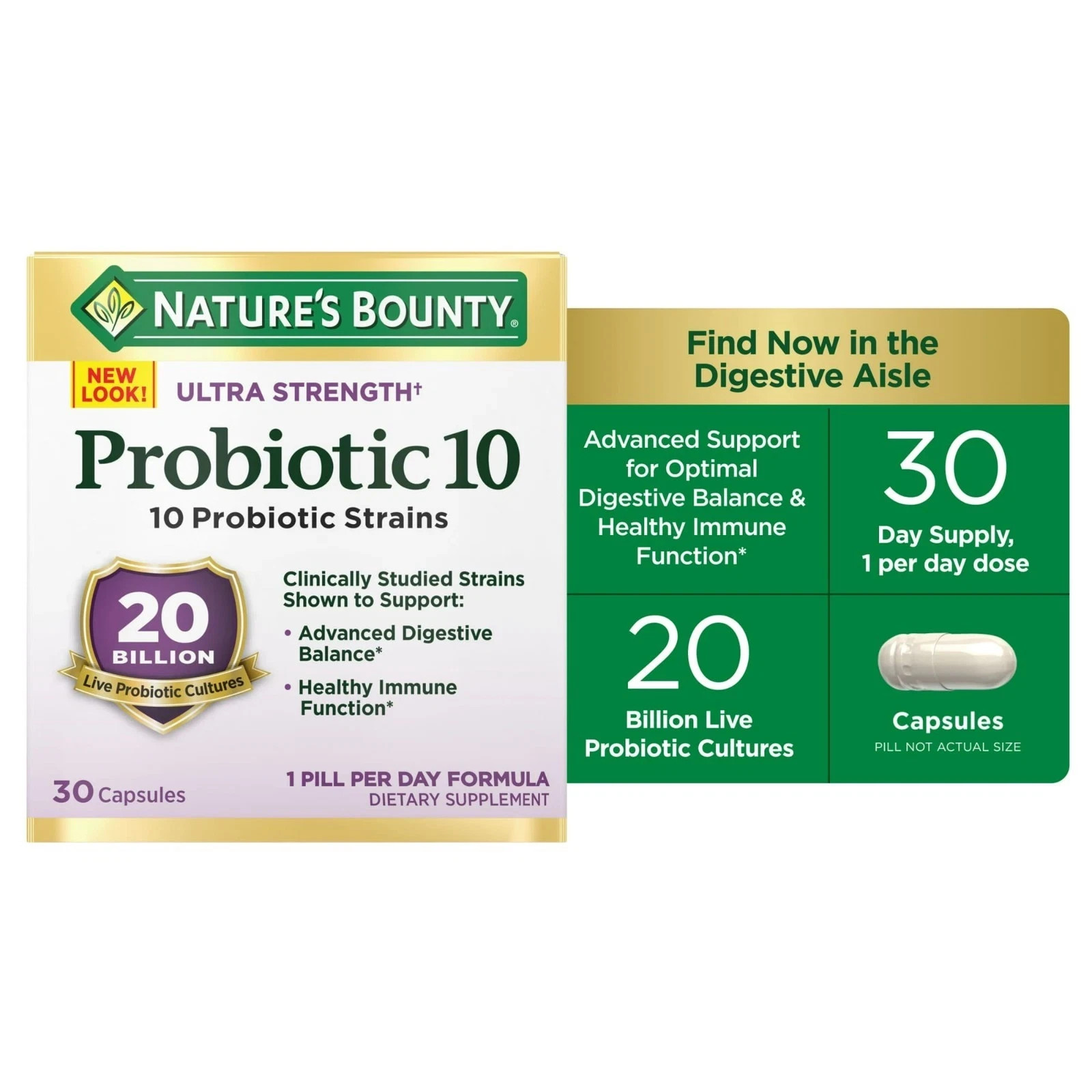 Nature’s Bounty Ultra Strength Probiotic 10, 30 Caps. Digestive EXP 04/27 + GIFT