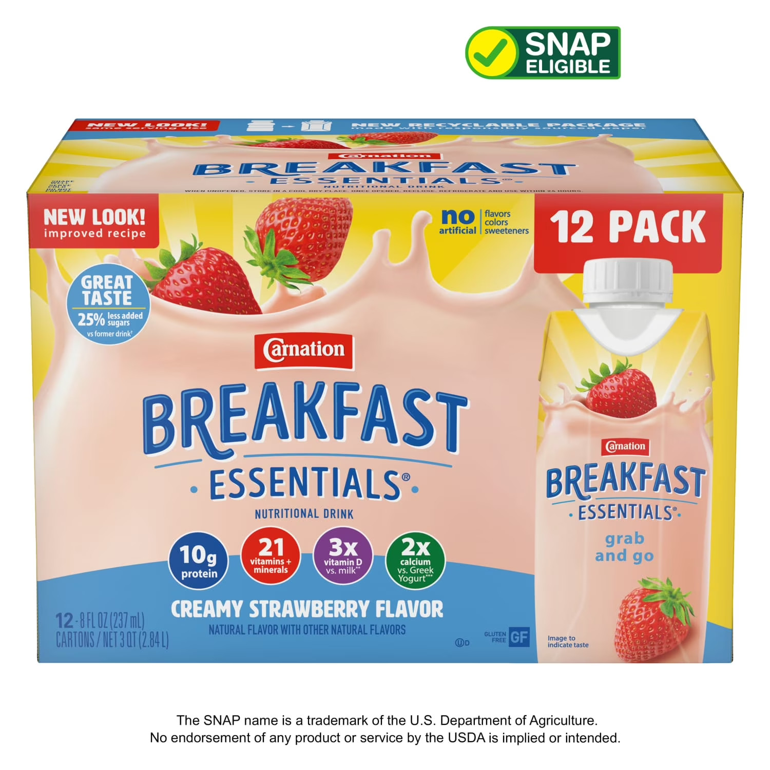 Carnation Breakfast Essentials Strawberry Shake 8 fl oz Bottles 12 Pack