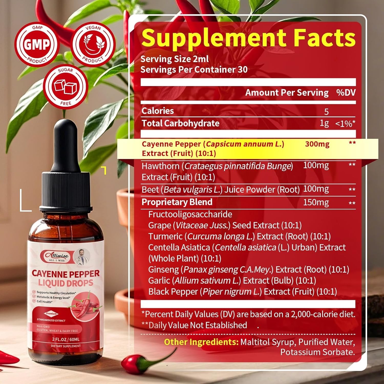 Vascu Flow Cayenne Pepper Hawthorn Beet Root Turmeric Vitamin Liquid Drops 60ML