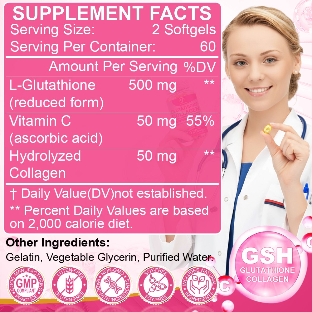 120 Capsules Collagen Glutathione Pills Whitening Skin Bleaching Lightening Best