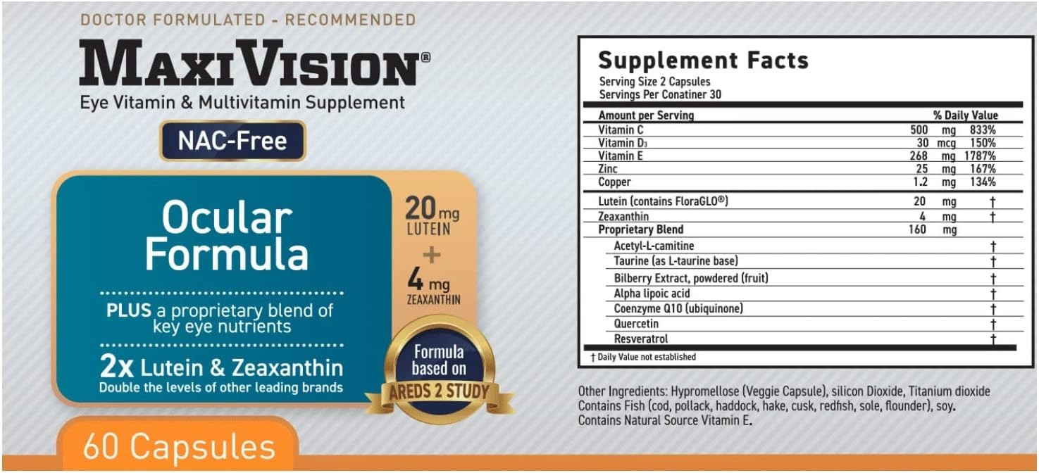 MaxiVision Ocular Formula Lutein and Zeaxanthin 60 Capsules 1 Bottle
