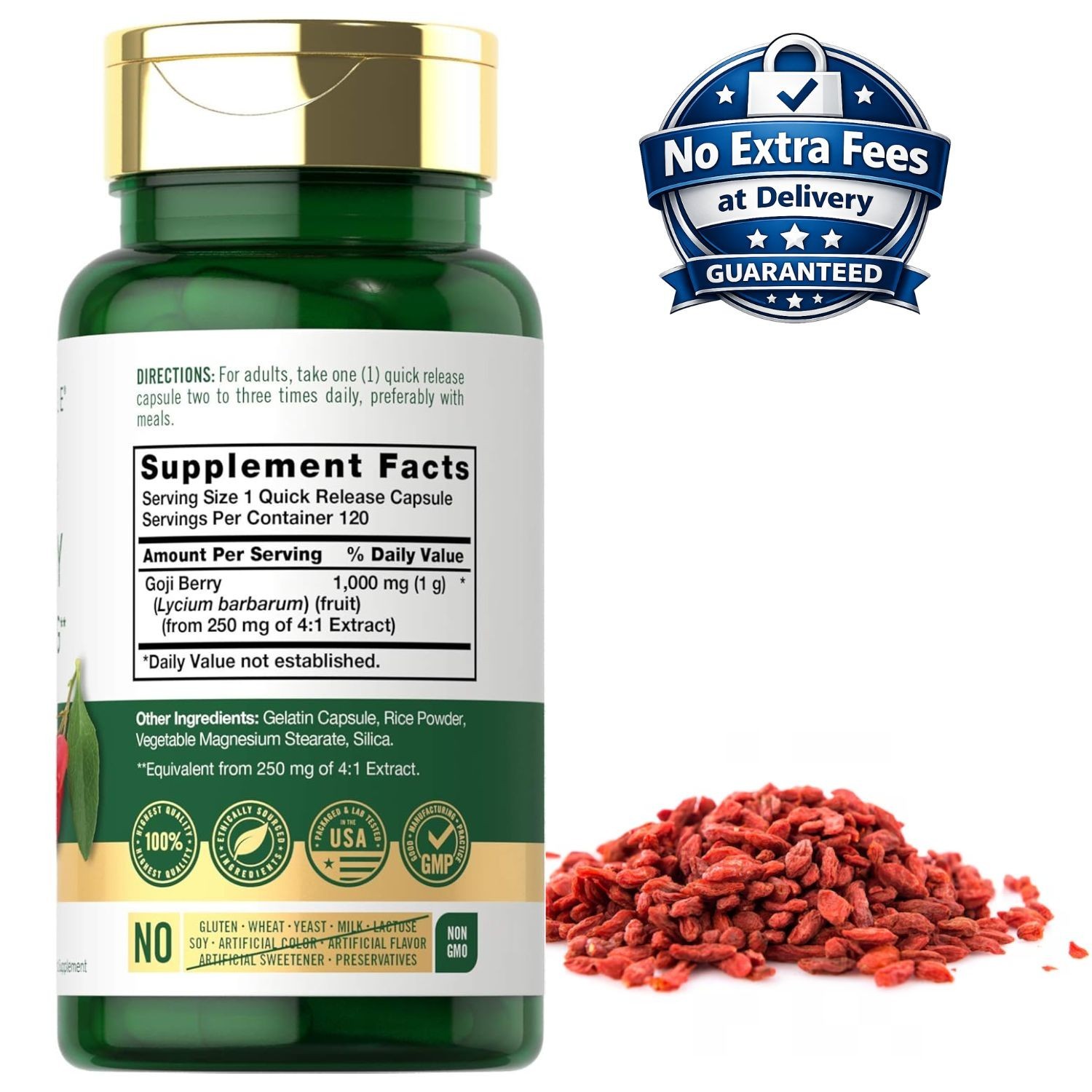 Extracto de Goji Berry 1000mg 120 Cápsulas Concentrado de Bayas de Goji