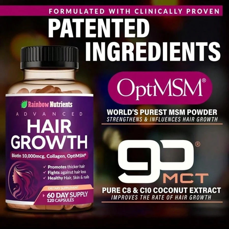 24-in-1 Advanced Hair Growth Vitamins | Biotin 10,000mcg, Collagen, Patented Opt