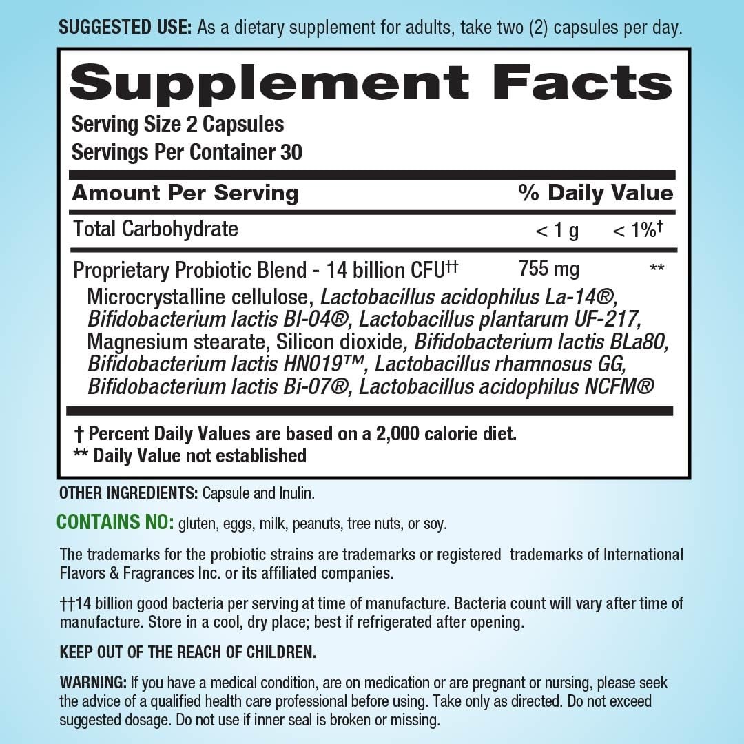 Probiotic | 60 Acidophilus | 14 Billion CFU | 8 Strains | for and Men | Glute…