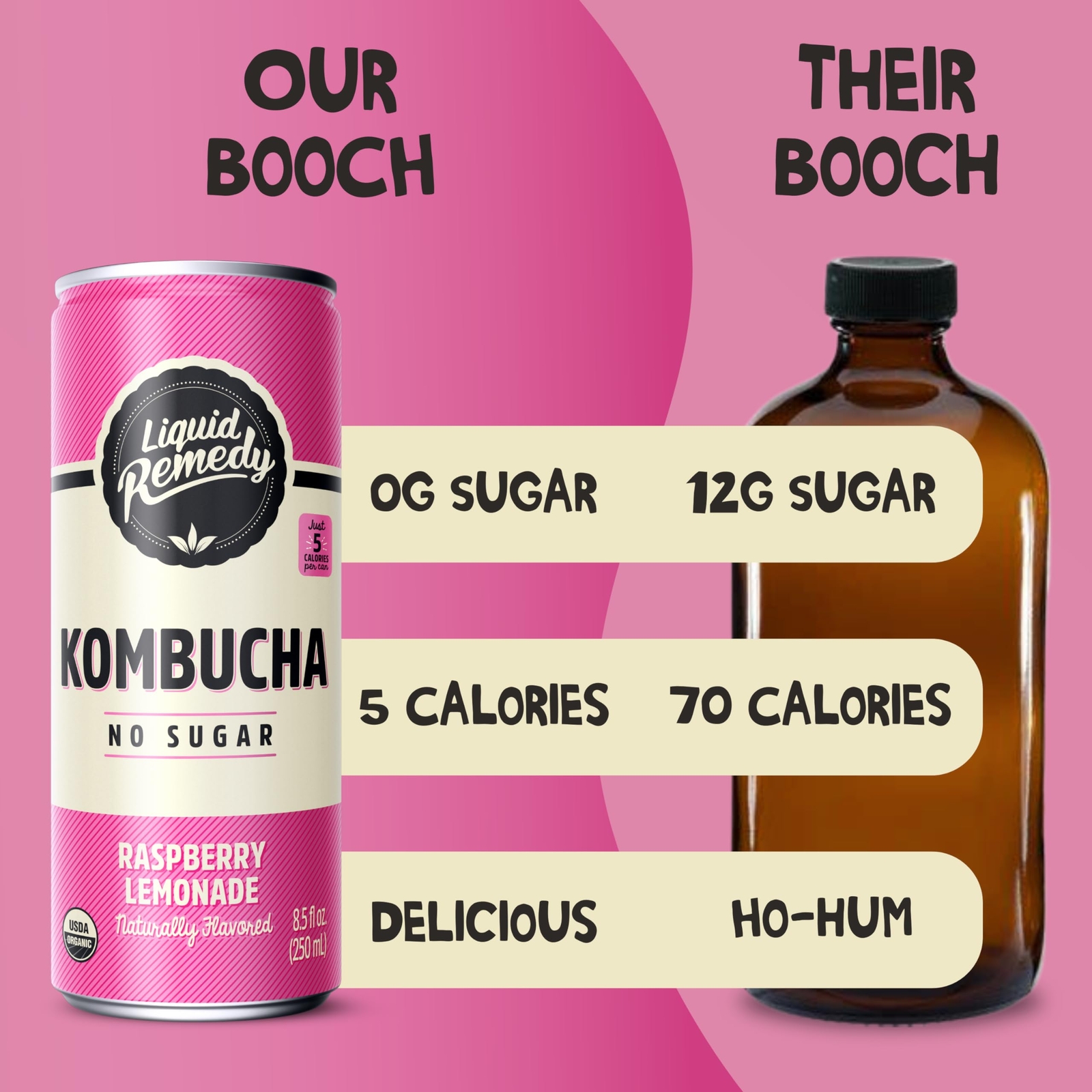Liquid Remedy Raspberry Lemonade Kombucha 24 Pack 8.5 Fl Oz Sugar Free Drink