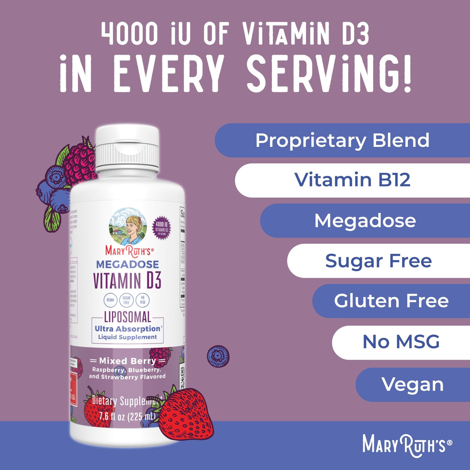 MARYRUTH’S Megadose Vitamin D3 Liposomal 7.6 Fl Oz (Pack of 1)