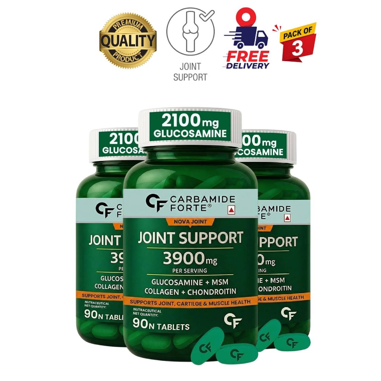 Carbam.ide Forte Joint Support 90 Tabs Pack of 3 MSM Blend