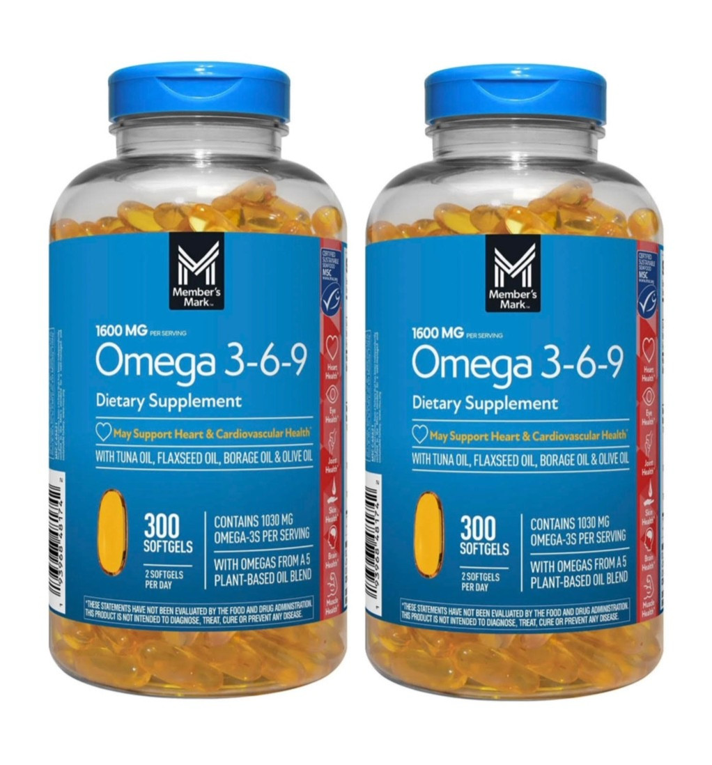(2-Pack) Omega 3-6-9 Softgels 1600 mg, 300 count — Sustainably sourced Tuna Oil