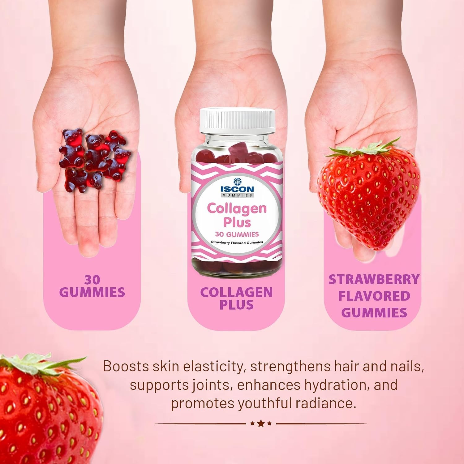 ISCON LI.FE Collagen Gummies 30Ct Strawberry Skin Hair Nails