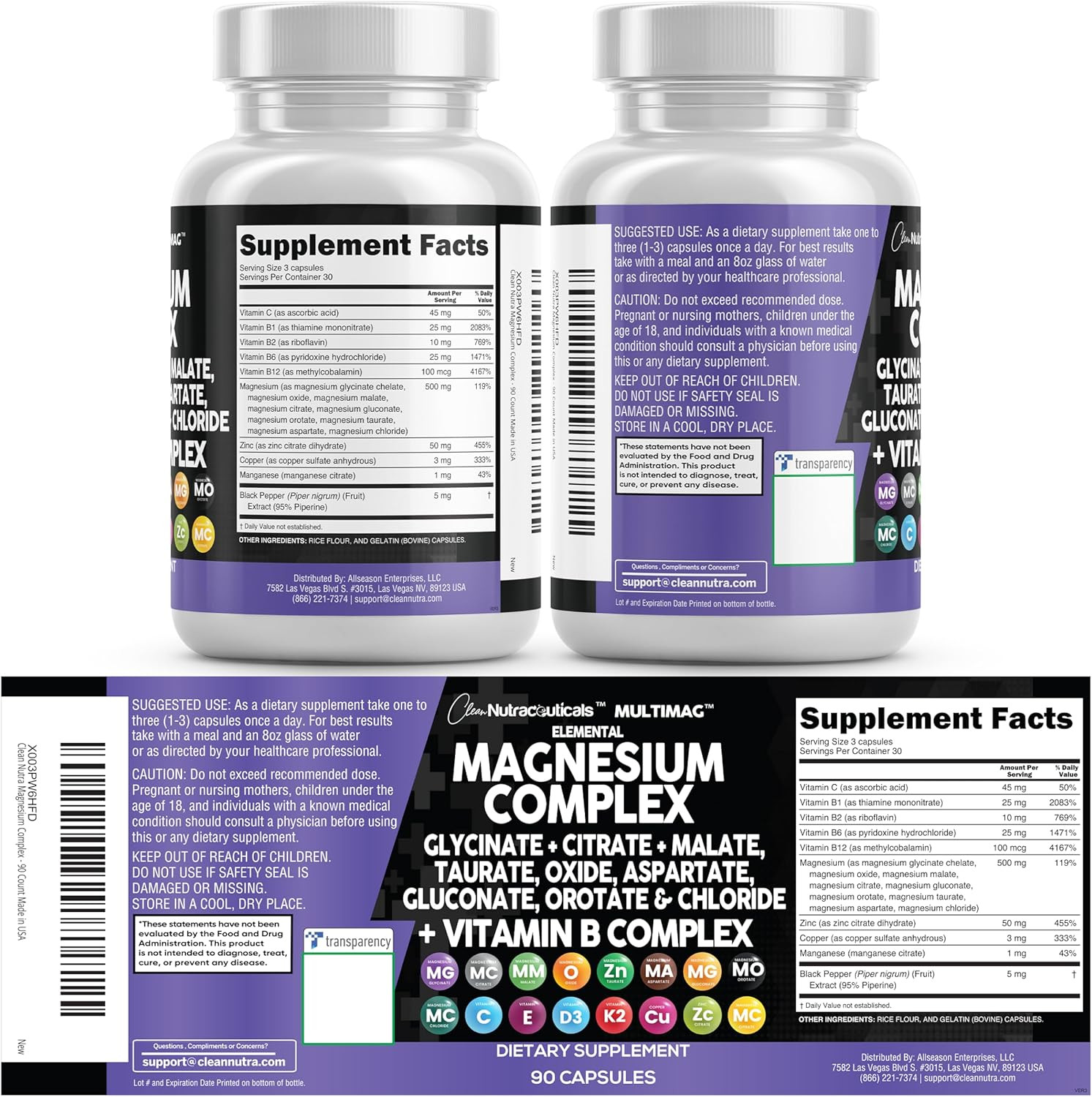 Clean Nutraceuticals Magnesium Complex Glycinate Citrate Malate Oxide Blend
