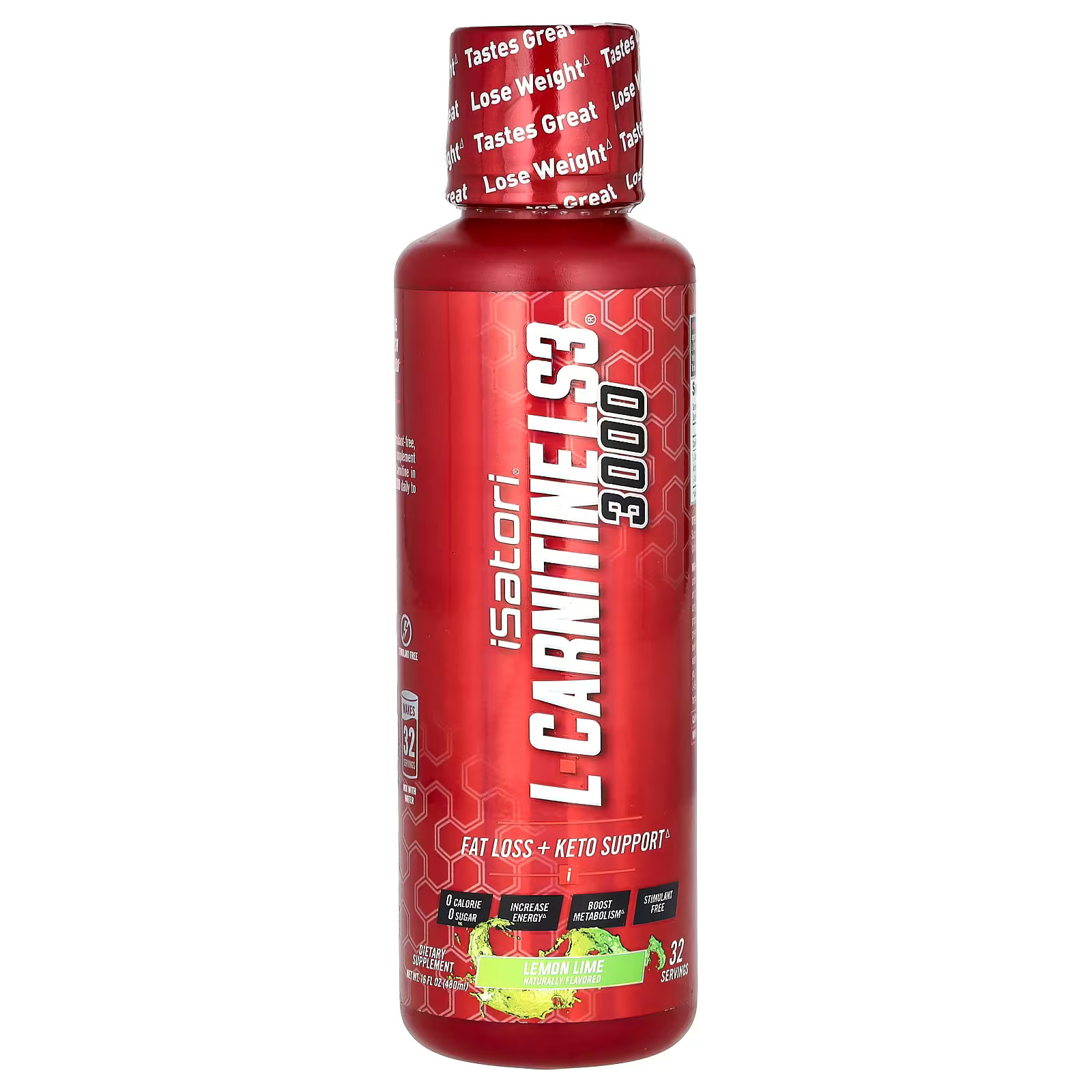 2 X Isatori, L-Carnitine LS3 3000, Lemon Lime, 3,000 mg, 16 fl oz (480 ml)