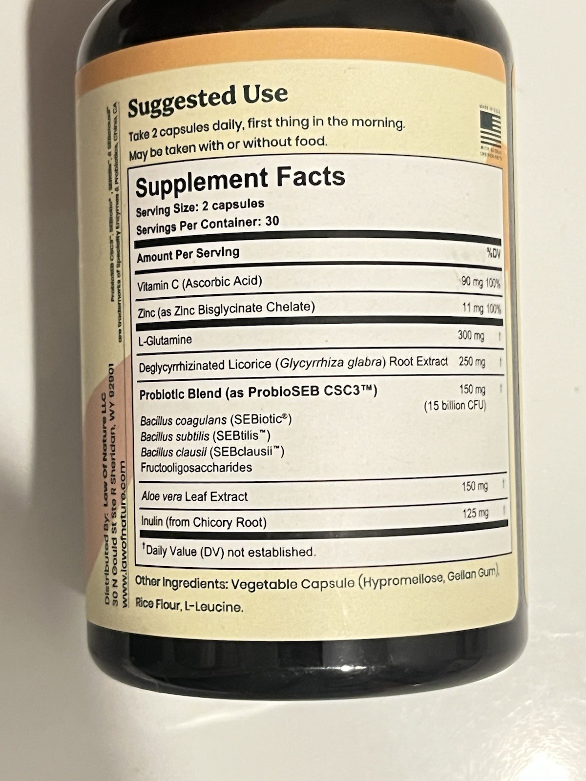 2 UNITS-LAW NATURE-BEST DAYS FORMULA-GUT HEALTH 60 CAPSULES-GLUTEN FREE !