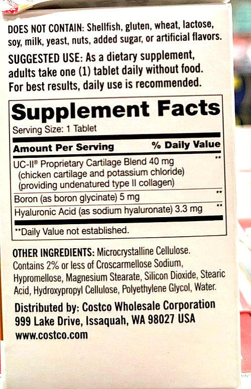 Kirkland Signature Triple Action Joint Health Type II Collagen 110ct EXP 07/2026