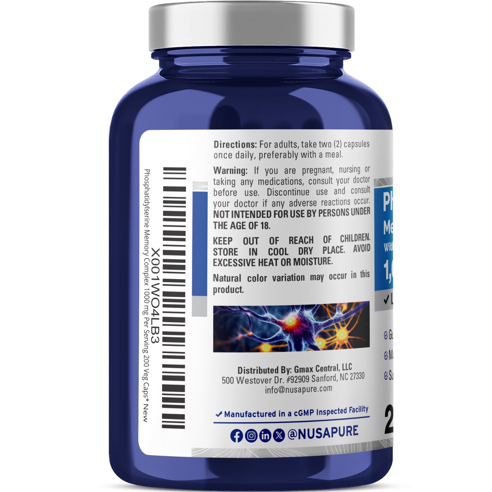 NusaPure Phosphatidylserine Memory Ultimate Complex 1000mg 200 Vegetarian Caps