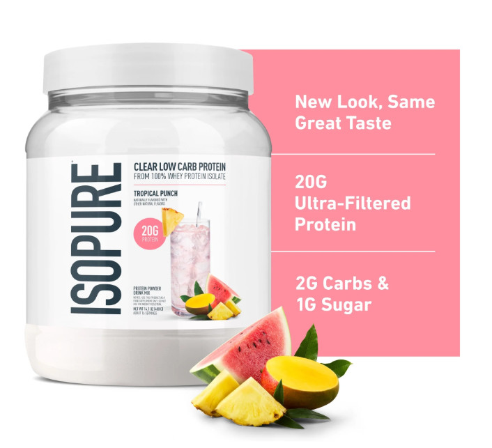 Isopure Clear Low Carb 100% Whey Protein Isolate, Tropical Punch, 16 Servings