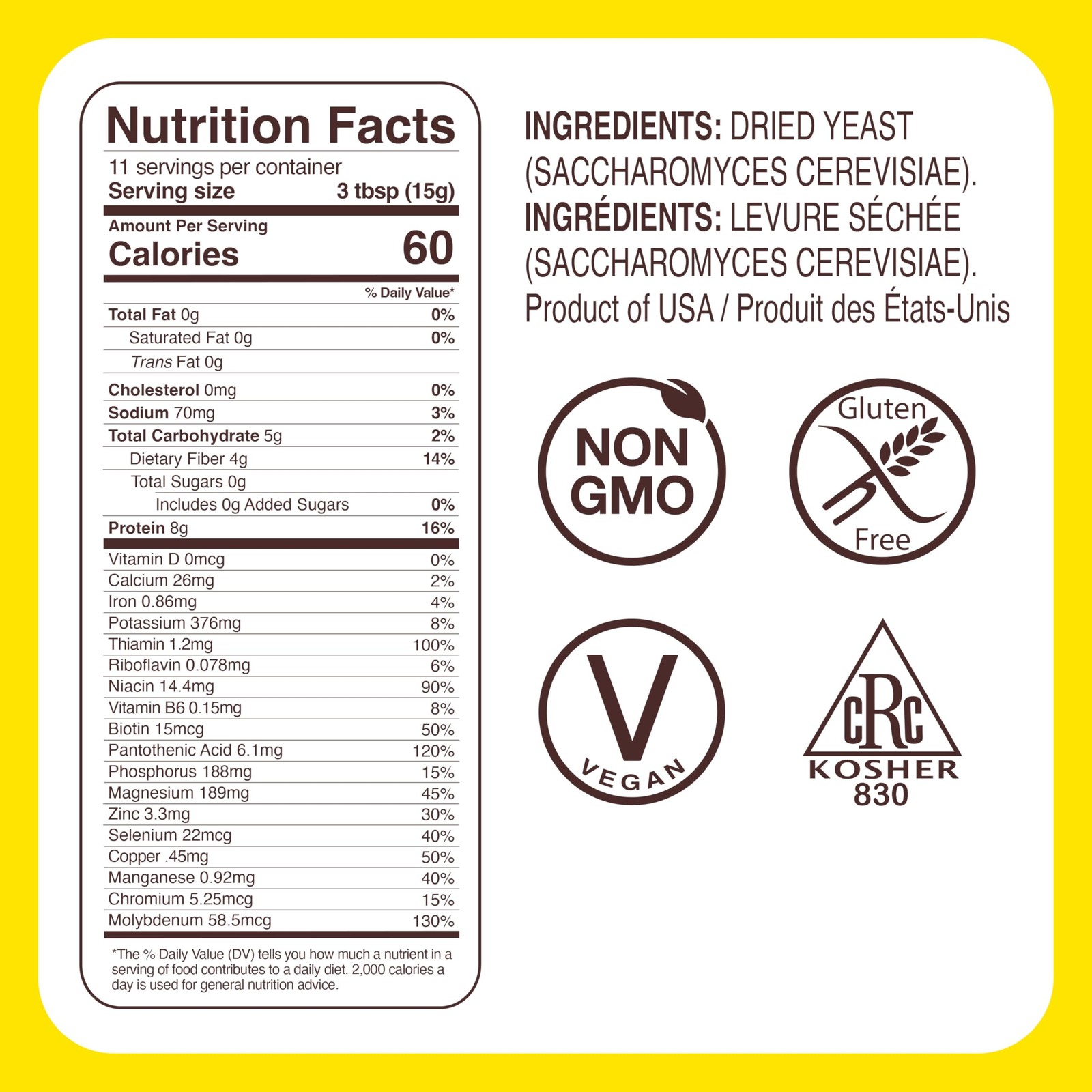 Non~Fortified Nutritional Yeast Flakes 6 oz Vegan Cheese Seasoning