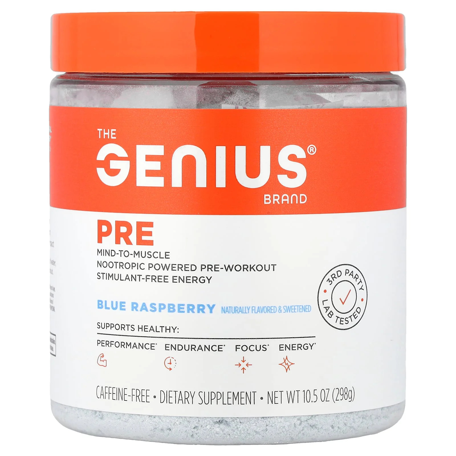 2 X The Genius Brand, Pre, Caffeine Free, Blue Raspberry, 10.5 oz (298 g)