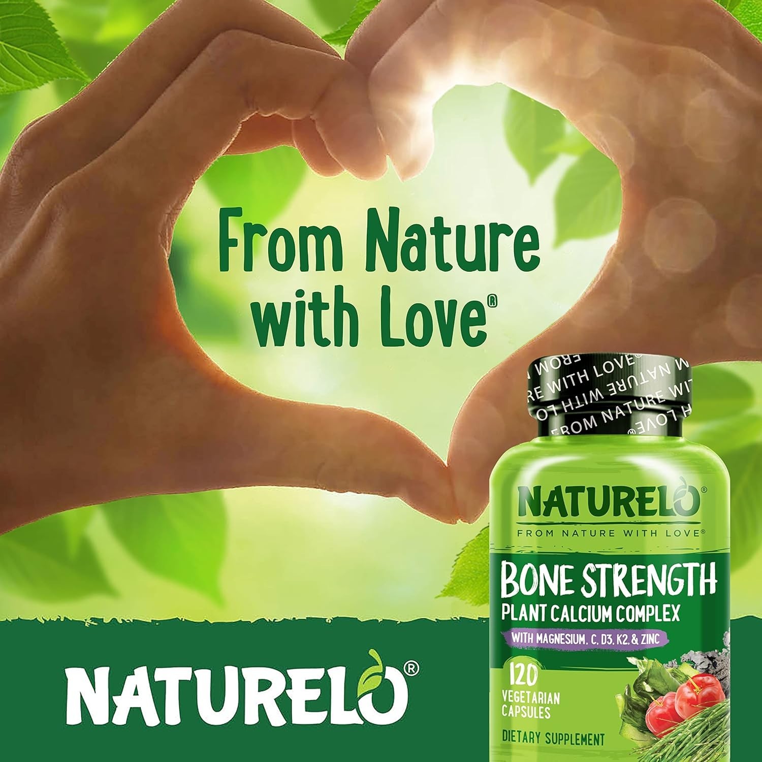 NATURELO Calcium for Bone Strength – 120 Capsules | Plant-Based Calcium |