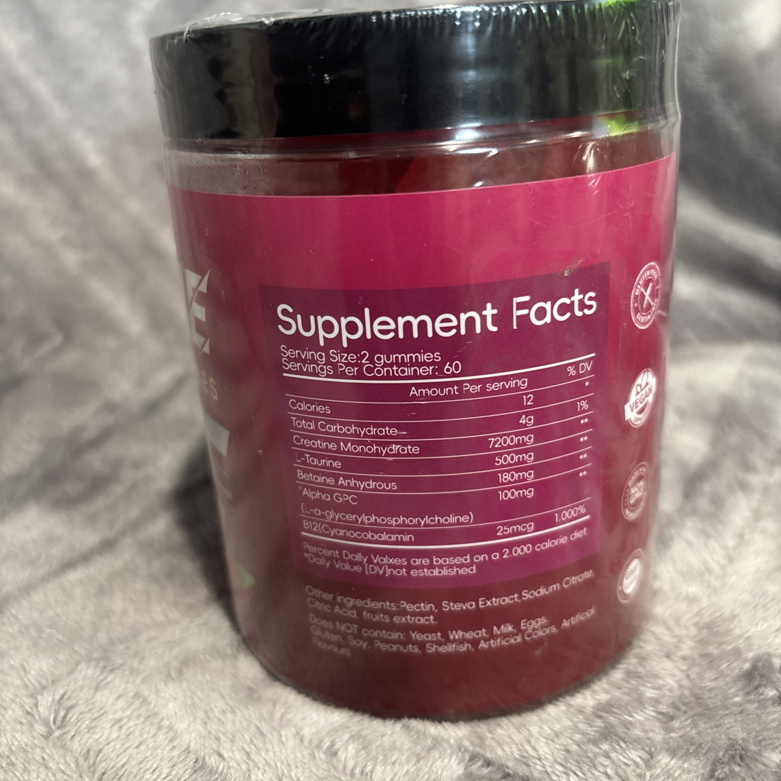 ASRFRQ Creatine Monohydrate Gummies 7200 mg Supplement Boost Recovery Exp 10/26