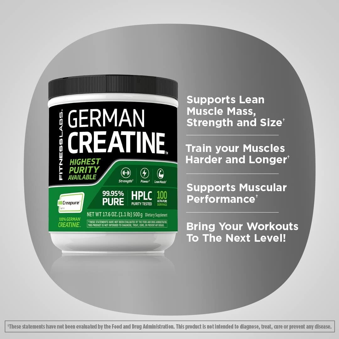 Fitness Labs German Creatine Monohydrate Powder 500 Grams Creapure 100 Serv…