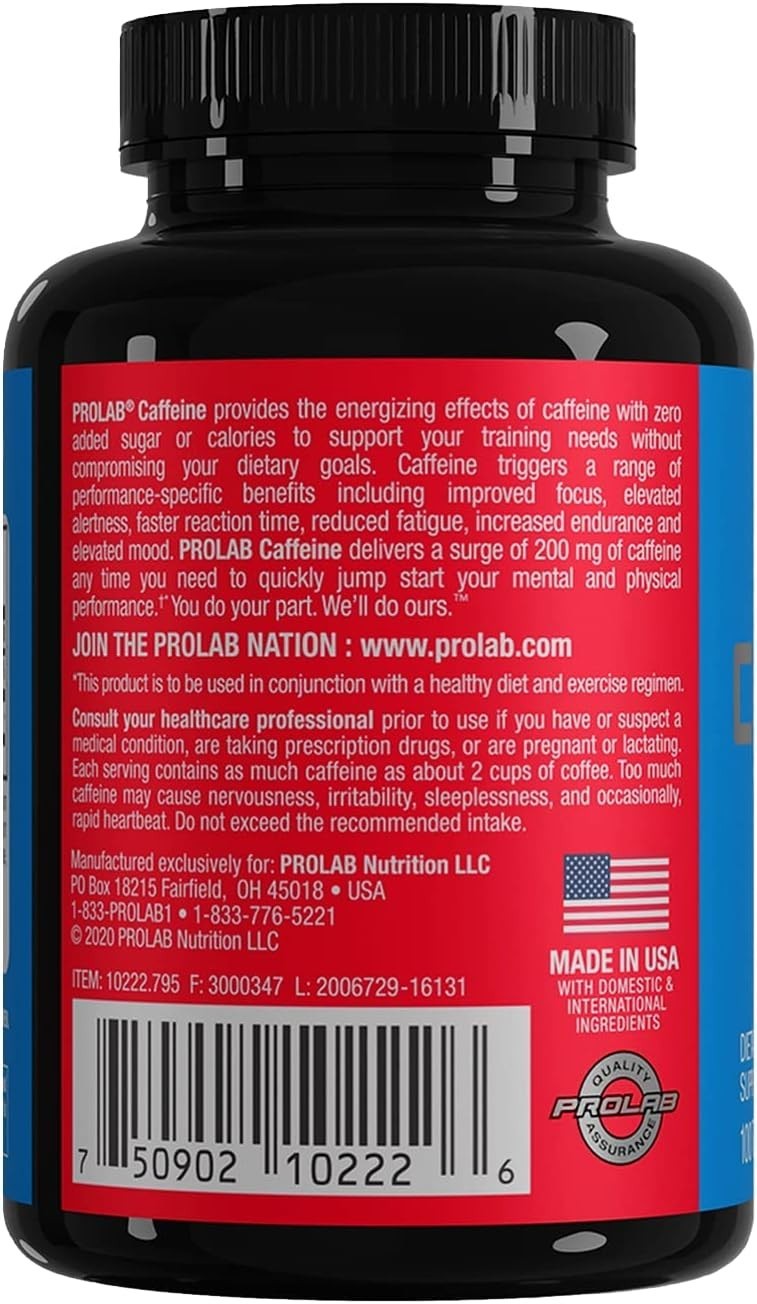 Unflavored 200mg Caffeine Tablets – 100 Count for Endurance & Mental Clarity