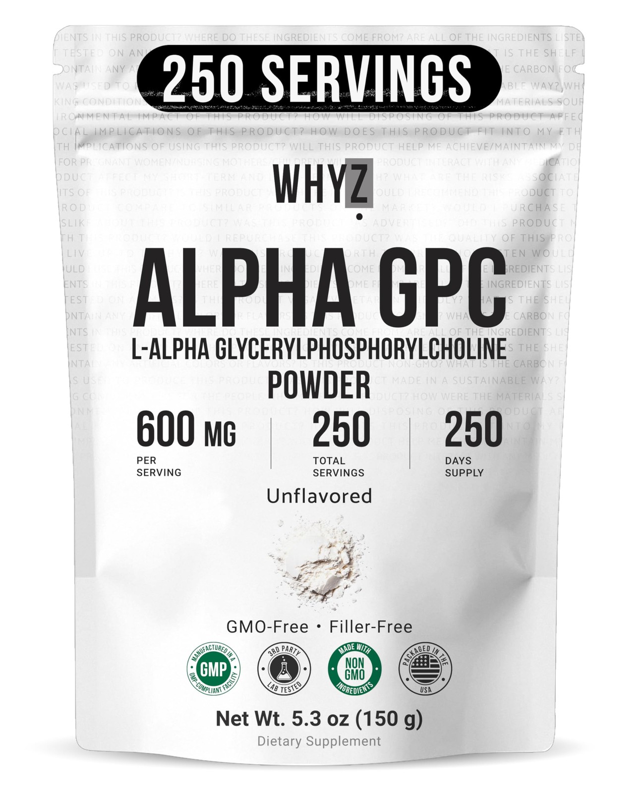 Alpha GPC Powder Alpha-Phosphorylcholine Choline 5.3 Ounce (Pack of 1)