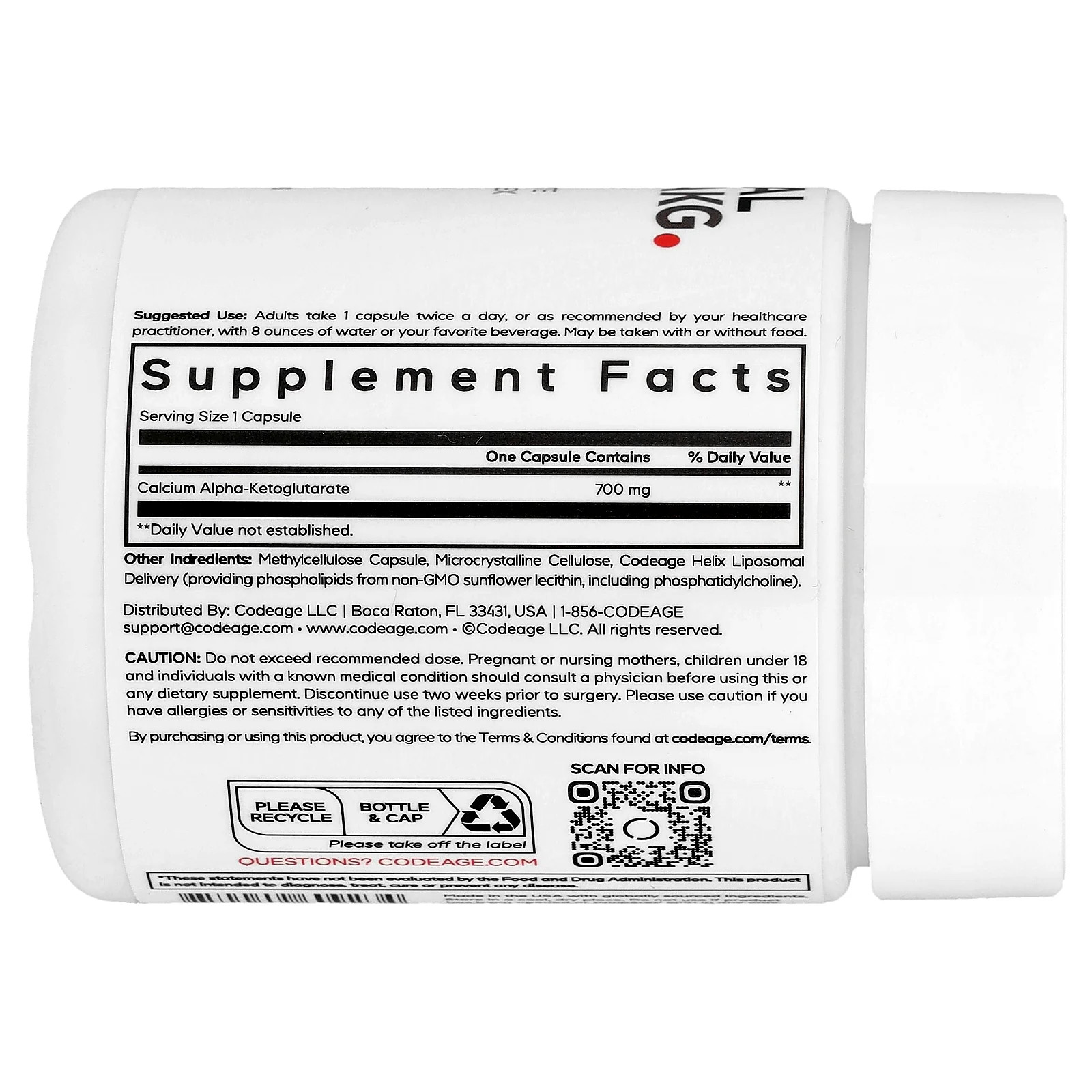 2 X Codeage, Liposomal Calcium AKG, 700 mg, 60 Vegetable Capsules