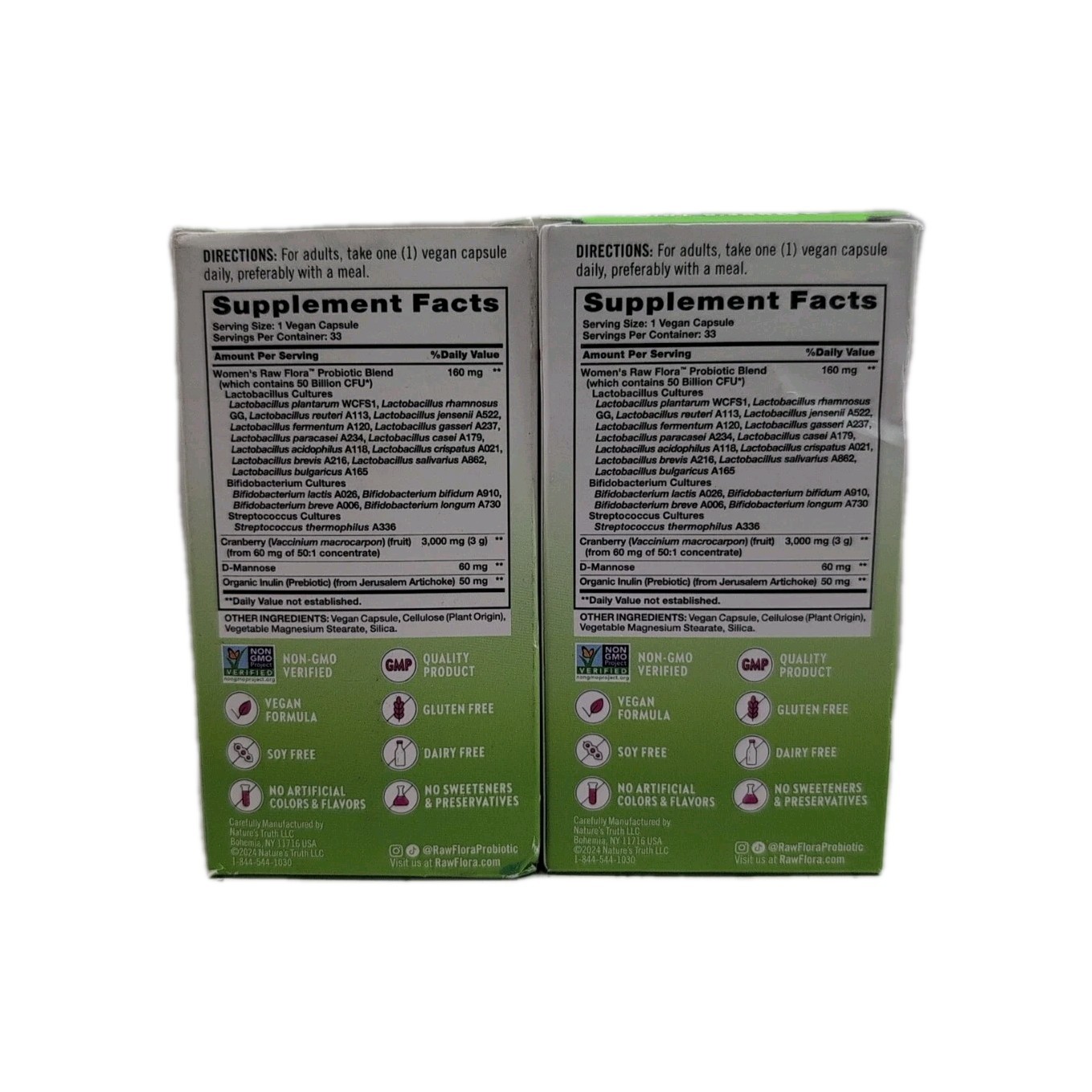 (2) Nature’s Truth – Raw Flora Probiotic-18, 33 Capsules Each. Exp: 02/2026+
