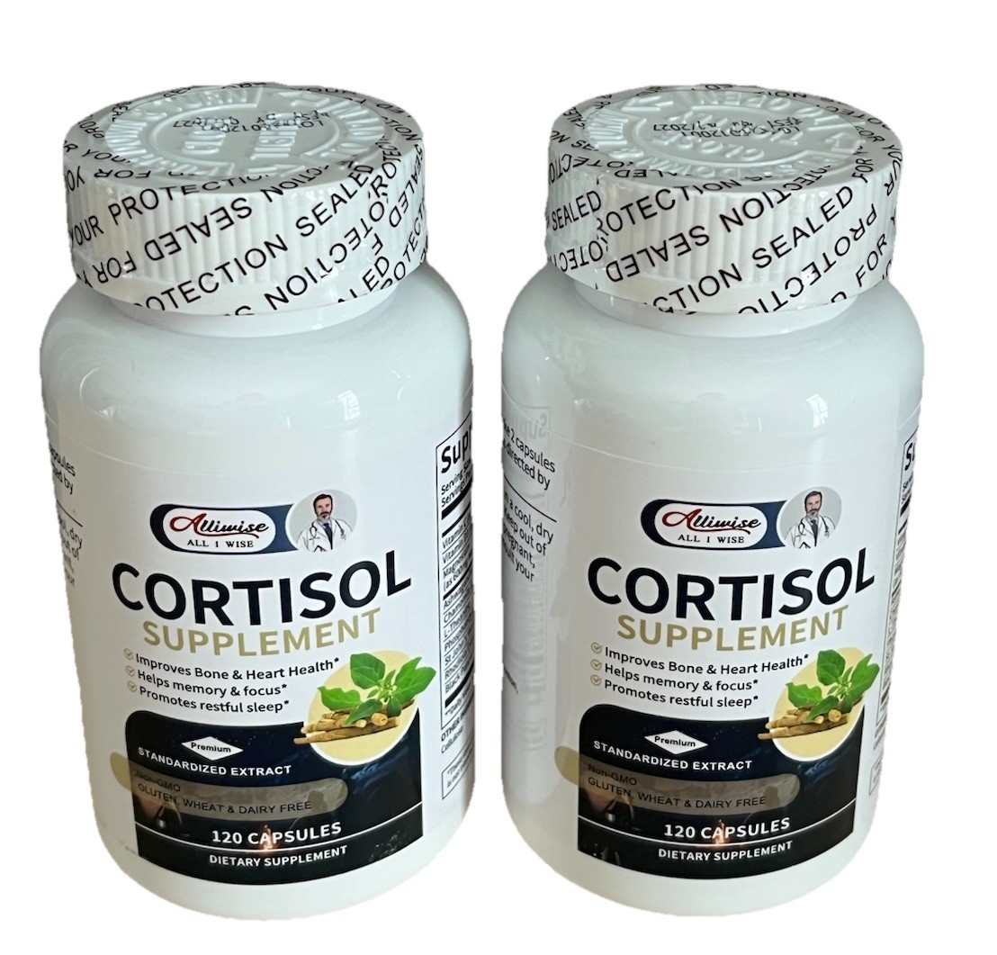 Two Bottles All Wise Cortisol Supplements 120 Count Each Expires 1/2027