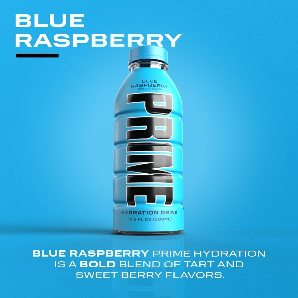 PRIME Hydration – Electrolytes Enhanced Drink – Blue Raspberry, 16.9oz (12 Pack)