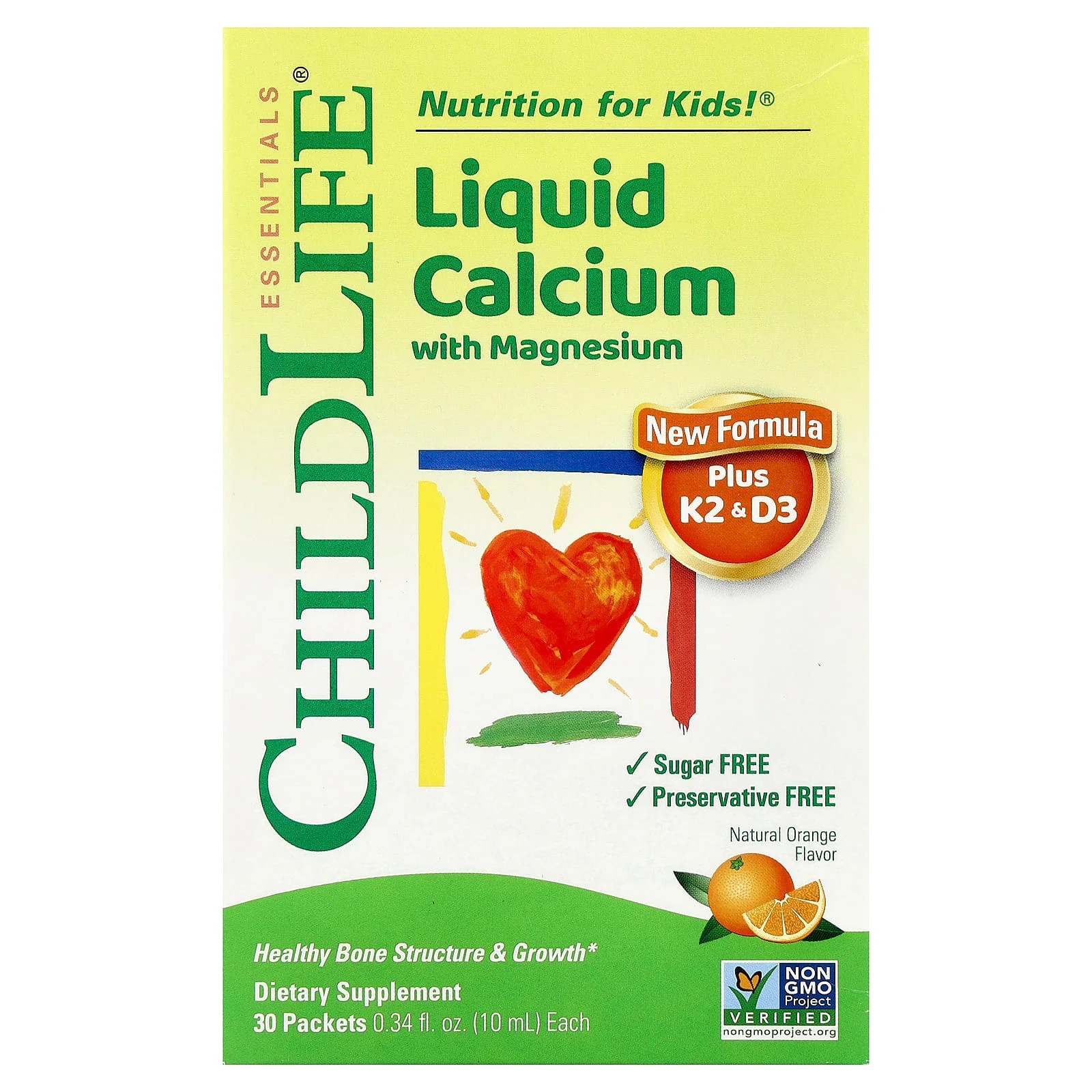 2 X ChildLife Essentials, Liquid Calcium with Magnesium Plus K2 & D3, Natural O