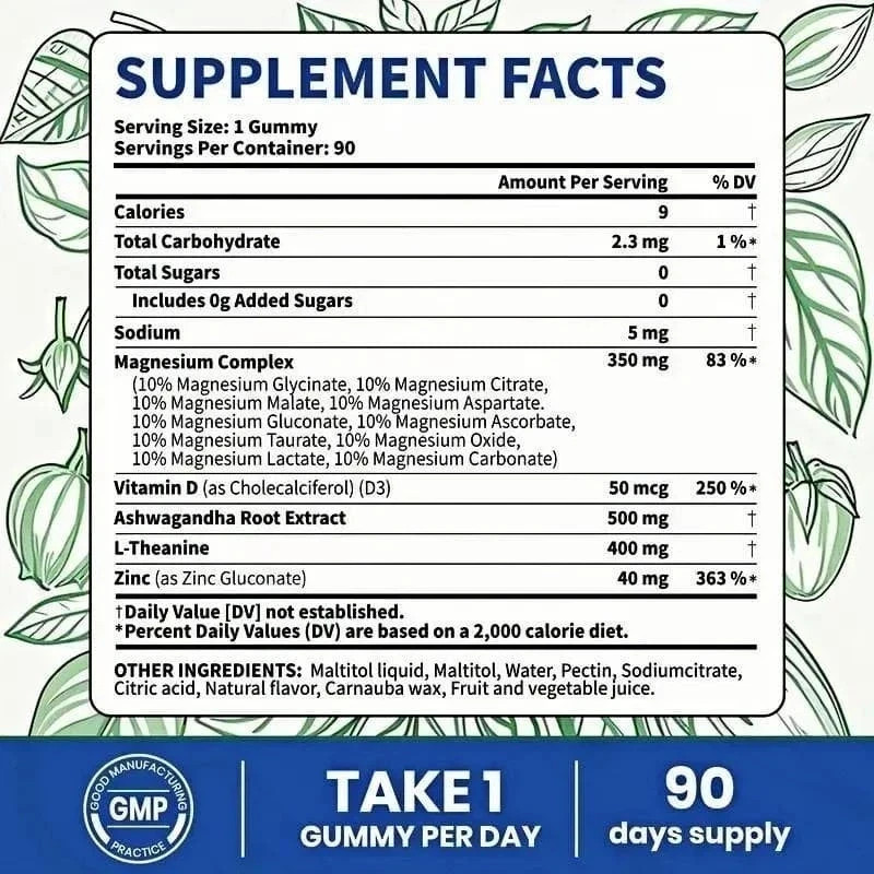 DeepCalm VEV Magnesium Gummies 14-in-1 Stress & Sleep Support | Vegan, 90 Gummie