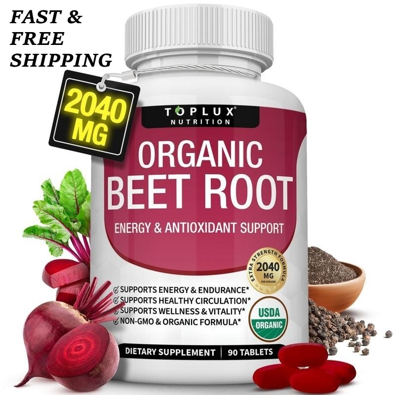 3PCS -TopLux Organic Beet Root 2040mg–90Tablets–Energy,Circulation&Antioxidant