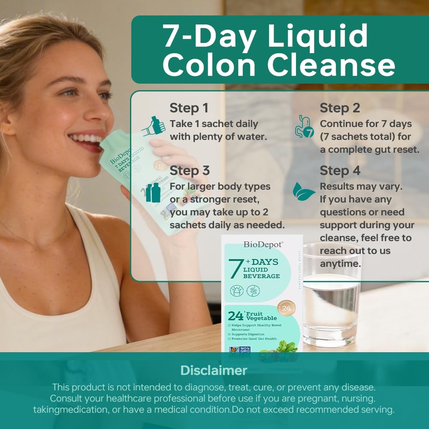 Liquid Probiotics with Prebiotics for Bloating Relief – 7 Day Gut Colon Cl