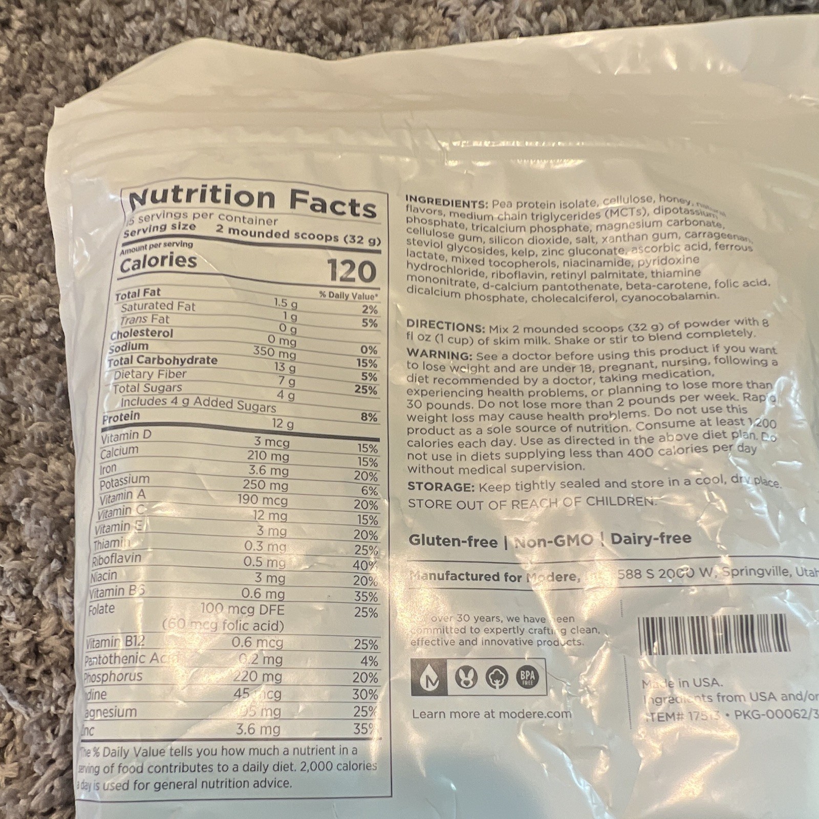 Modere Pure Vanilla Meal Replacement Powder 16.9 oz Exp 10/09/26