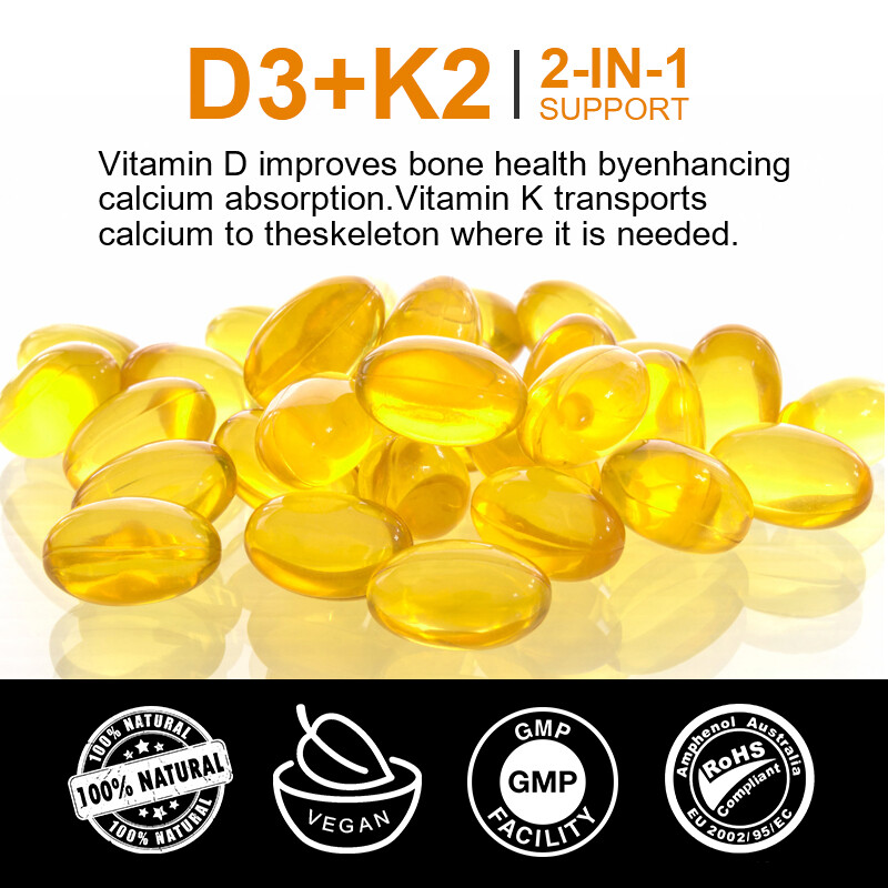 Vitamin D3 with K2 D3 5000IU and K2 200mcg High Strength 1-4* 120 Vegan Capsules