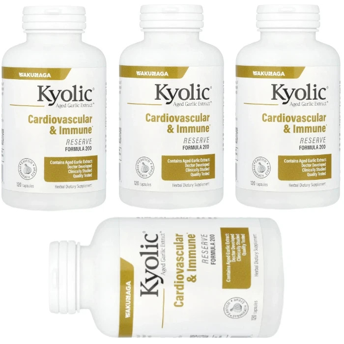 Kyolic Cardiovascular & Immune Reserve Formula 200 120 caps Each (Pack of 4)