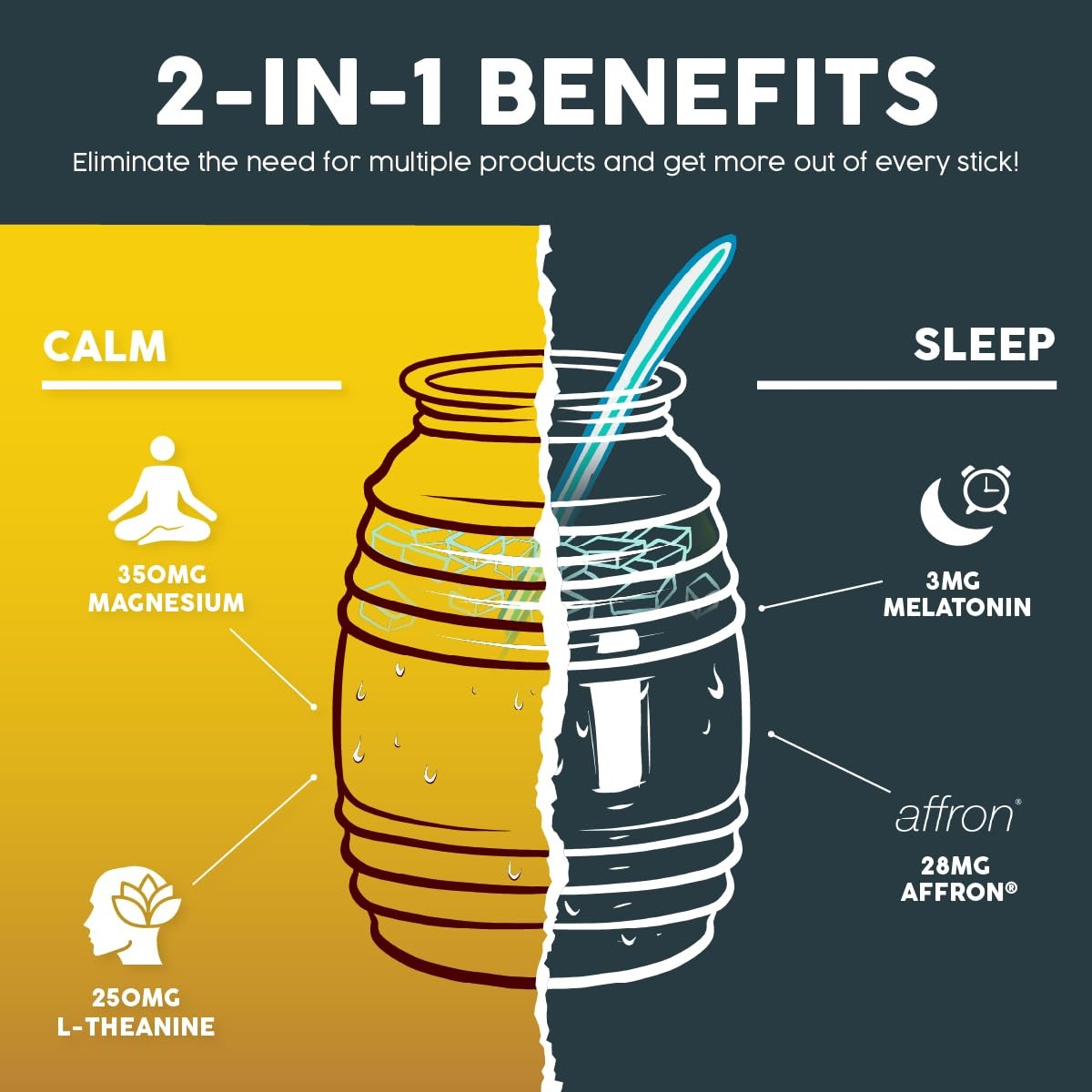 Salud 2-in-1 Sleep Aid + Calm Drink Mix, Lemon Honey Flavor, Melatonin, Magnesiu