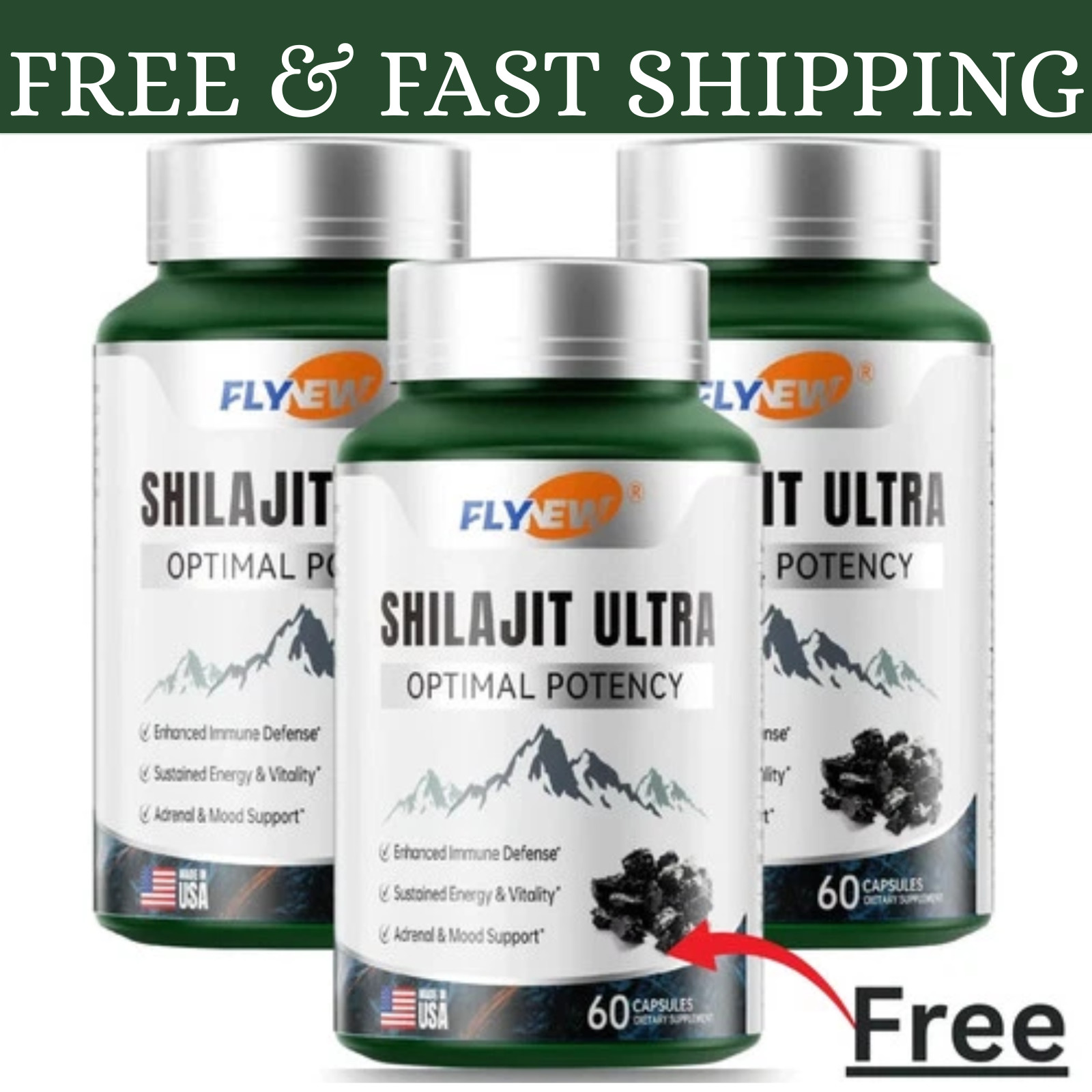 Pack) (3 Flynew Shilajit Ultra Optimal Potency, Shilajit Extract with L-Arginine