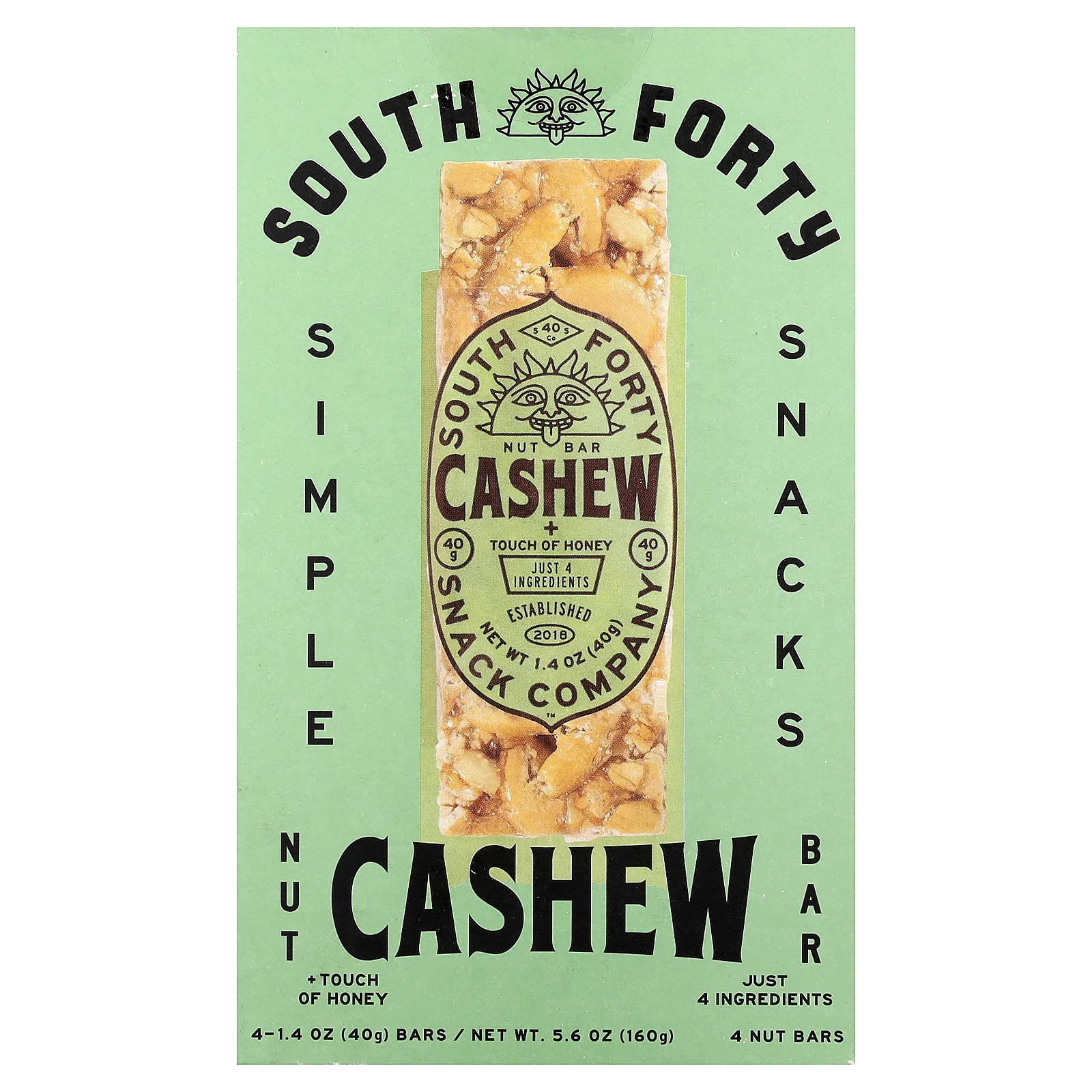 Nut Bar, Cashew + Touch of Honey, 4 Bars, 1.4 oz (40 g) Each