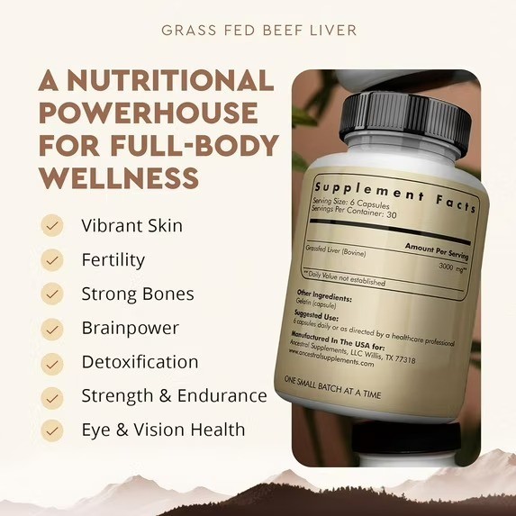 Ancestral Supplements Grass Fed Beef Liver 3000mg 180Caps New Zeland NonGMO